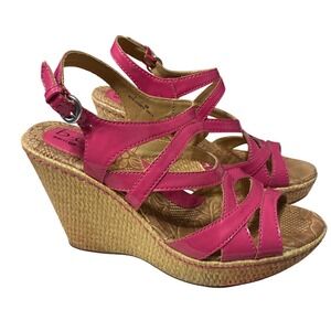 B.O.C. Born Concept Pink Patent Strappy Wedge Sandals C52812 Women Size 7 38